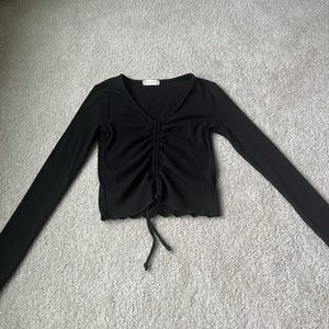 Altar’d State Black Ribbed Knit Cinch Front V-Neck Crop Top